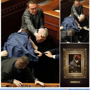 "Die Schubserei im Parlament"  von Michelangelo