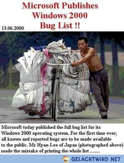 Windows 2000 bug list